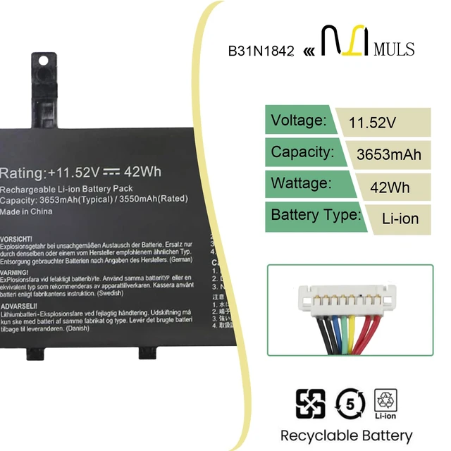 Alt view image 2 of 7 - B31N1842 Laptop Battery for Asus VivoBook 15 F513 M513 K513 S513 X513 S15 S531F VivoBook S15 V5050E V5050EA S5500F S5500FL X513EA X531F X531FA K531F S531F S531FA V531F V531FA 0B200-03440000 42Wh