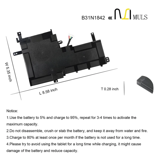 Alt view image 7 of 7 - B31N1842 Laptop Battery for Asus VivoBook 15 F513 M513 K513 S513 X513 S15 S531F VivoBook S15 V5050E V5050EA S5500F S5500FL X513EA X531F X531FA K531F S531F S531FA V531F V531FA 0B200-03440000 42Wh