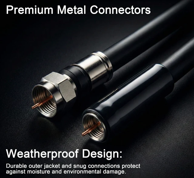 Alt view image 6 of 7 - RG6 Coaxial Cable with F Connector and Extension Coupler, Weather-Sealed Double Rubber O-Ring, High-Speed Internet, Broadband and Digital TV Antenna, Satellite Cable Extension (Black, 50 FT)