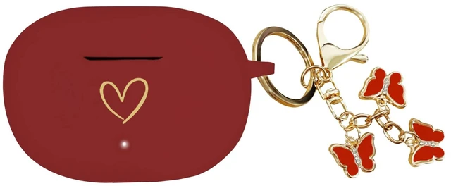 Main image of Compatible with Beats Studio Buds 2021, Soft Silicone Case with Gold Heart Pattern for Beats Studio Buds Case with Cute Butterfly Keychain for Girls Women (Burgundy)