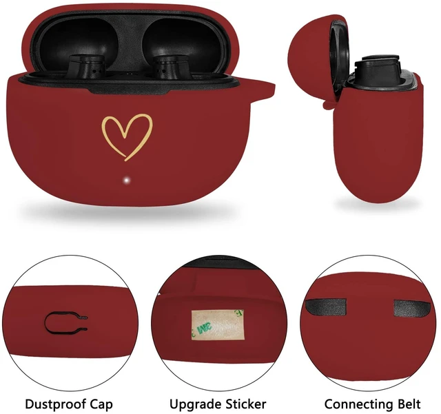 Alt view image 2 of 7 - Compatible with Beats Studio Buds 2021, Soft Silicone Case with Gold Heart Pattern for Beats Studio Buds Case with Cute Butterfly Keychain for Girls Women (Burgundy)