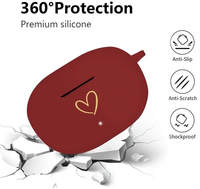 Alt view image 3 of 7 - Compatible with Beats Studio Buds 2021, Soft Silicone Case with Gold Heart Pattern for Beats Studio Buds Case with Cute Butterfly Keychain for Girls Women (Burgundy)