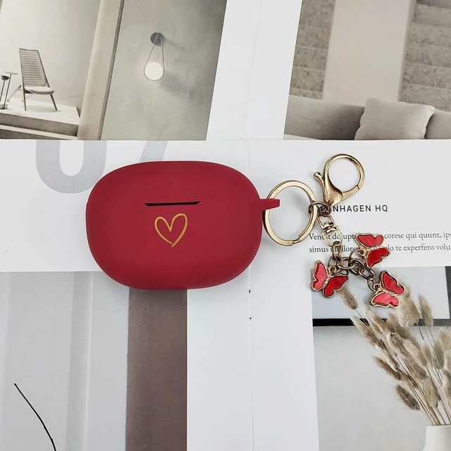 Alt view image 5 of 7 - Compatible with Beats Studio Buds 2021, Soft Silicone Case with Gold Heart Pattern for Beats Studio Buds Case with Cute Butterfly Keychain for Girls Women (Burgundy)