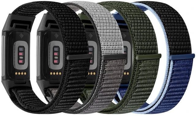 Alt view image 2 of 7 - 4 Pack Nylon Watch Bands Compatible with Fitbit Charge 6/Fitbit Charge 5, Adjustable Breathable Replacement Nylon Wristband Fitbit Charge 5 Charge 6 Sport Strap for Women Men