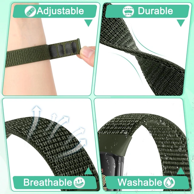 Alt view image 3 of 7 - 4 Pack Nylon Watch Bands Compatible with Fitbit Charge 6/Fitbit Charge 5, Adjustable Breathable Replacement Nylon Wristband Fitbit Charge 5 Charge 6 Sport Strap for Women Men