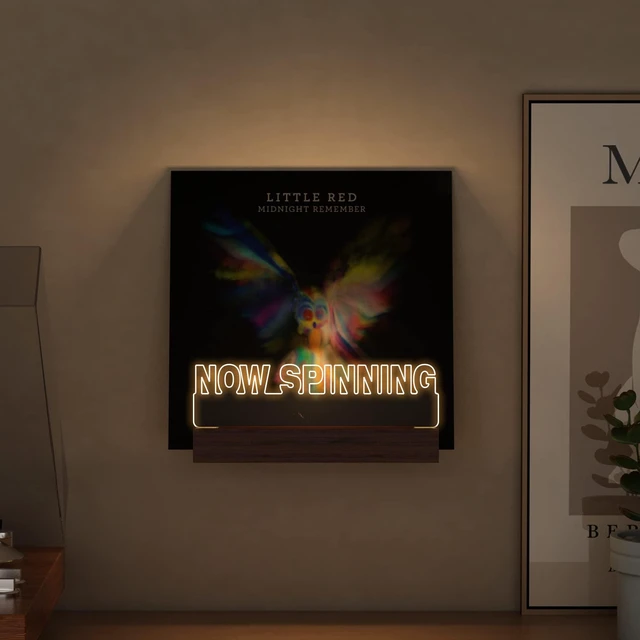 Alt view image 3 of 7 - Light up Now Spinning Vinyl Record Stand Wall Mount, Now Playing Record Player Stand, Wooden Acrylic Holder for Vinyl Album Display and Storage with Warm White Color Lights