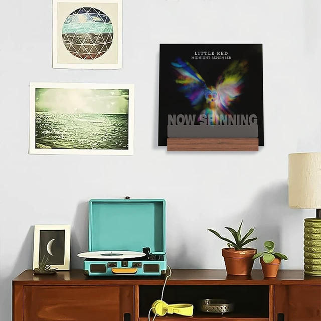 Alt view image 5 of 7 - Light up Now Spinning Vinyl Record Stand Wall Mount, Now Playing Record Player Stand, Wooden Acrylic Holder for Vinyl Album Display and Storage with Warm White Color Lights