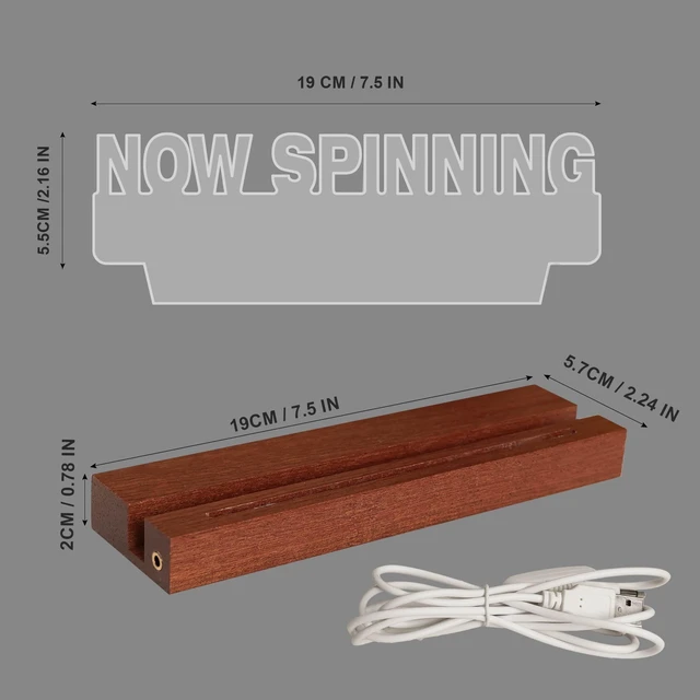 Alt view image 6 of 7 - Light up Now Spinning Vinyl Record Stand Wall Mount, Now Playing Record Player Stand, Wooden Acrylic Holder for Vinyl Album Display and Storage with Warm White Color Lights