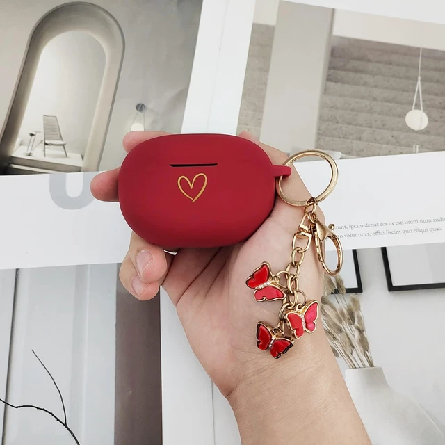 Alt view image 6 of 7 - Compatible with Beats Studio Buds 2021, Soft Silicone Case with Gold Heart Pattern for Beats Studio Buds Case with Cute Butterfly Keychain for Girls Women (Burgundy)