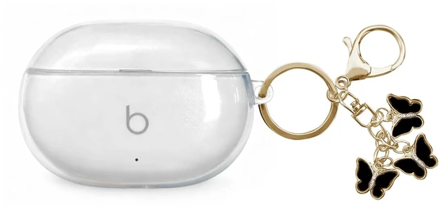 Main image of Compatible with Beats Studio Buds (2021)/ Beats Studio Buds +(2023), Soft Silicone Case with Gold Heart Pattern for Beats Studio Buds Case with Cute Butterfly Keychain for Girls Women (Clear)