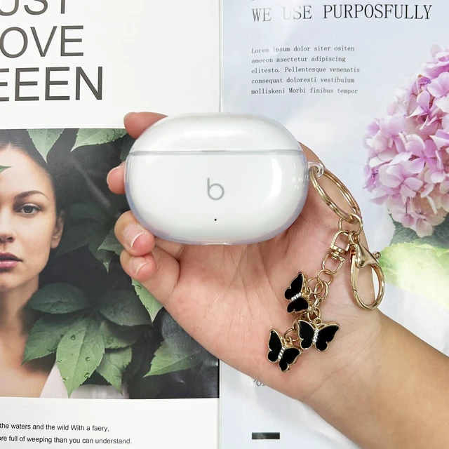 Alt view image 6 of 7 - Compatible with Beats Studio Buds (2021)/ Beats Studio Buds +(2023), Soft Silicone Case with Gold Heart Pattern for Beats Studio Buds Case with Cute Butterfly Keychain for Girls Women (Clear)