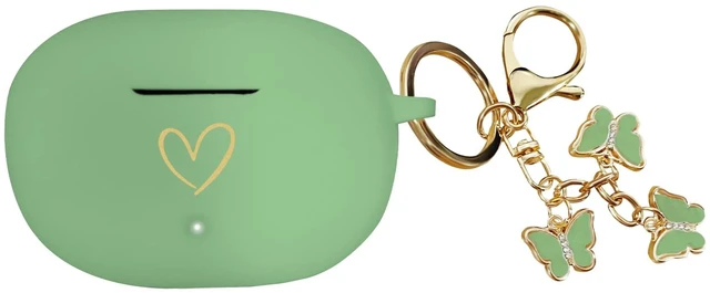 Main image of Compatible with Beats Studio Buds 2021, Soft Silicone Case with Gold Heart Pattern for Beats Studio Buds Case with Cute Butterfly Keychain for Girls Women (Matcha Green)