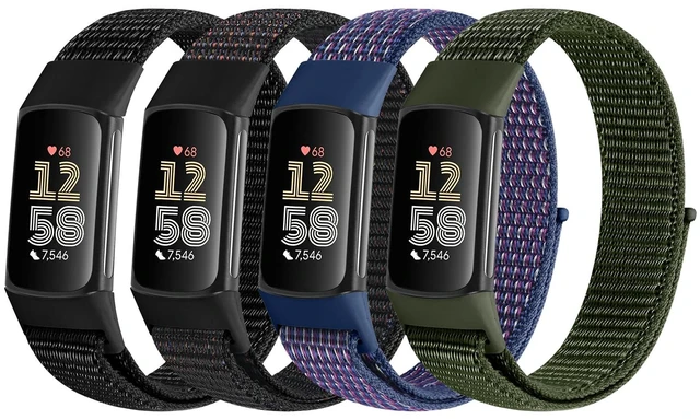 Main image of 4 Pack Nylon Watch Bands Compatible with Fitbit Charge 6/Fitbit Charge 5, Adjustable Breathable Replacement Nylon Wristband Fitbit Charge 5 Charge 6 Sport Strap for Women Men