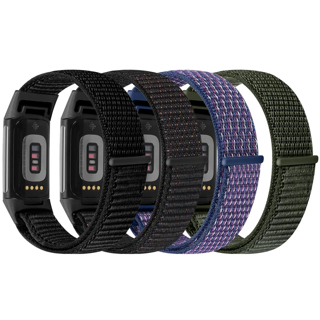 Alt view image 2 of 7 - 4 Pack Nylon Watch Bands Compatible with Fitbit Charge 6/Fitbit Charge 5, Adjustable Breathable Replacement Nylon Wristband Fitbit Charge 5 Charge 6 Sport Strap for Women Men
