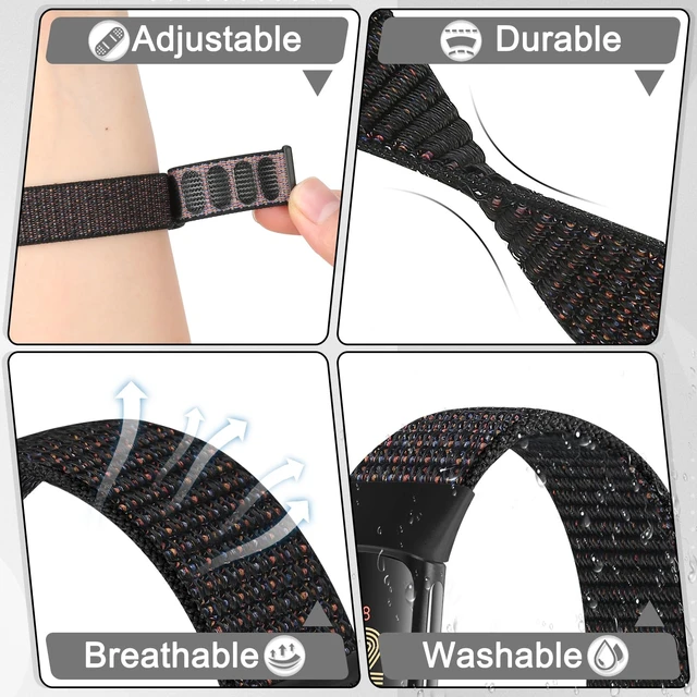 Alt view image 3 of 7 - 4 Pack Nylon Watch Bands Compatible with Fitbit Charge 6/Fitbit Charge 5, Adjustable Breathable Replacement Nylon Wristband Fitbit Charge 5 Charge 6 Sport Strap for Women Men