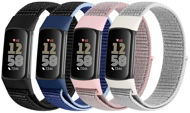 Main image of 4 Pack Nylon Watch Bands Compatible with Fitbit Charge 6/Fitbit Charge 5, Adjustable Breathable Replacement Nylon Wristband Fitbit Charge 5 Charge 6 Sport Strap for Women Men