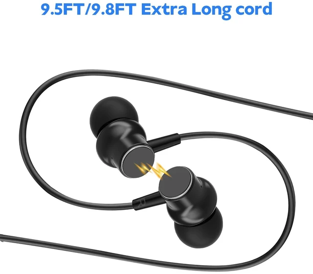 Alt view image 2 of 7 - Wired Earbuds for TV with Extra Long Cord and Volume Control Comfortable in-ear fit with interchangeable silicone tips and 3.5 mm plug for TVs, PCs and laptops