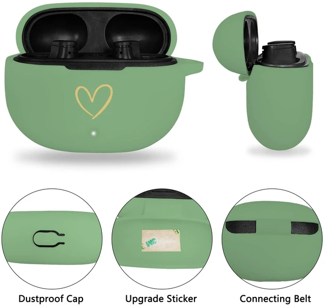 Alt view image 2 of 7 - Compatible with Beats Studio Buds 2021, Soft Silicone Case with Gold Heart Pattern for Beats Studio Buds Case with Cute Butterfly Keychain for Girls Women (Matcha Green)