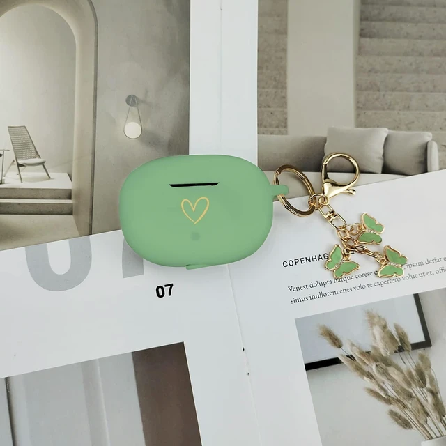 Alt view image 5 of 7 - Compatible with Beats Studio Buds 2021, Soft Silicone Case with Gold Heart Pattern for Beats Studio Buds Case with Cute Butterfly Keychain for Girls Women (Matcha Green)