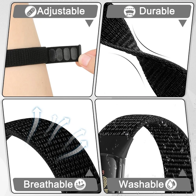 Alt view image 3 of 7 - 4 Pack Nylon Watch Bands Compatible with Fitbit Charge 6/Fitbit Charge 5, Adjustable Breathable Replacement Nylon Wristband Fitbit Charge 5 Charge 6 Sport Strap for Women Men