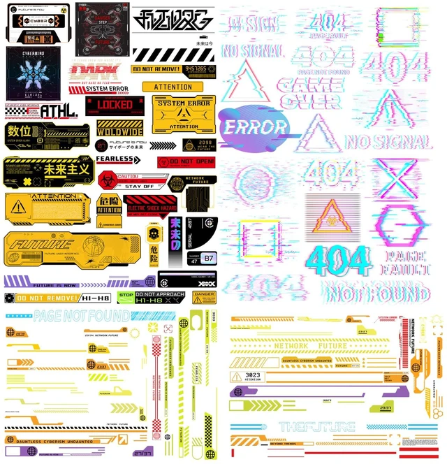 Main image of 94 Pcs Futuristic Punk Stickers Set, Water-Resistant Vinyl Decals Fade-Resistant Printing, for Laptops, Water Bottles, Notebooks, Refrigerators, Skateboards, Punk Mask, Gift for Cyber Lovers