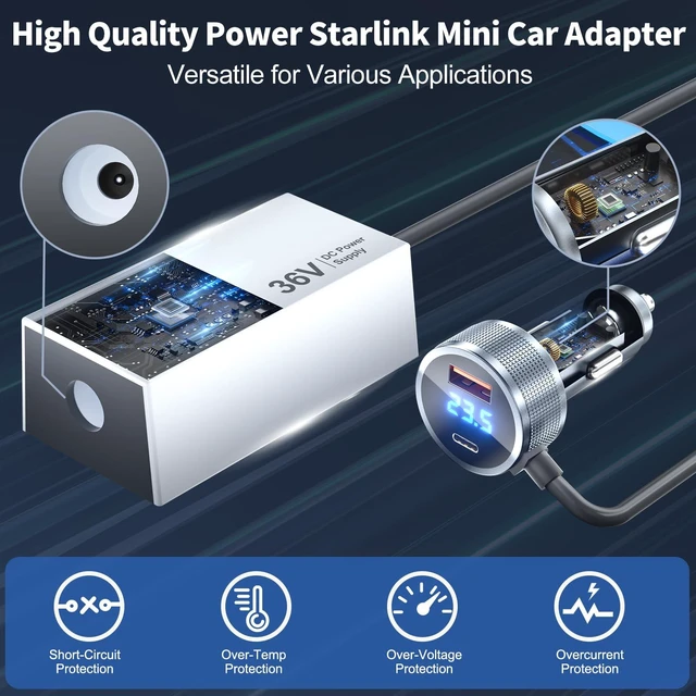 Alt view image 5 of 7 - Starlink Mini Car Adapter, Car Charger 12V/24 to 36V Step Up Converter Starlink Accessories, 1M/3.2ft Mini Cigarette Lighter Adapter for RV Truck/RV/Car, USB-C 45W/USB-A 18W Dual Ports