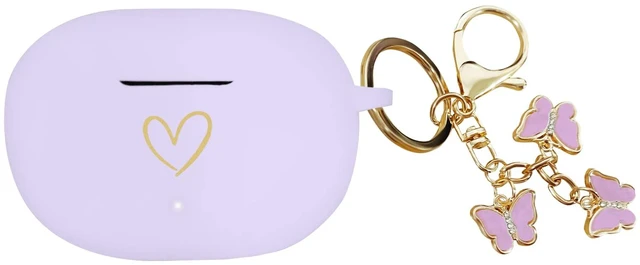 Main image of Compatible with Beats Studio Buds 2021, Soft Silicone Case with Gold Heart Pattern for Beats Studio Buds Case with Cute Butterfly Keychain for Girls Women (Lavender Purple)