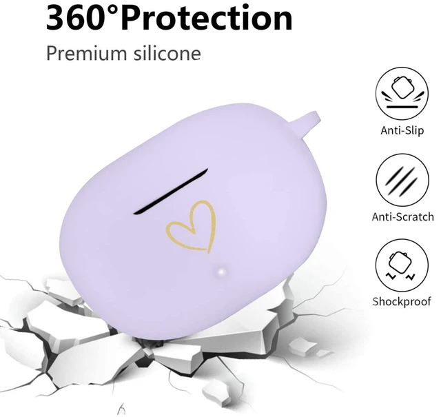 Alt view image 3 of 7 - Compatible with Beats Studio Buds 2021, Soft Silicone Case with Gold Heart Pattern for Beats Studio Buds Case with Cute Butterfly Keychain for Girls Women (Lavender Purple)