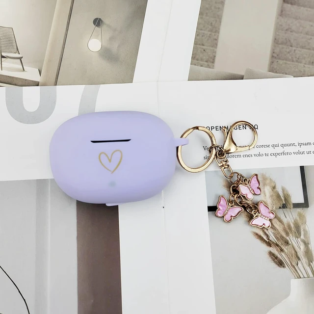Alt view image 5 of 7 - Compatible with Beats Studio Buds 2021, Soft Silicone Case with Gold Heart Pattern for Beats Studio Buds Case with Cute Butterfly Keychain for Girls Women (Lavender Purple)