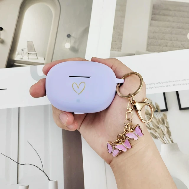 Alt view image 6 of 7 - Compatible with Beats Studio Buds 2021, Soft Silicone Case with Gold Heart Pattern for Beats Studio Buds Case with Cute Butterfly Keychain for Girls Women (Lavender Purple)