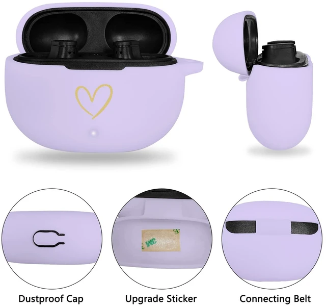 Alt view image 2 of 7 - Compatible with Beats Studio Buds 2021, Soft Silicone Case with Gold Heart Pattern for Beats Studio Buds Case with Cute Butterfly Keychain for Girls Women (Lavender Purple)