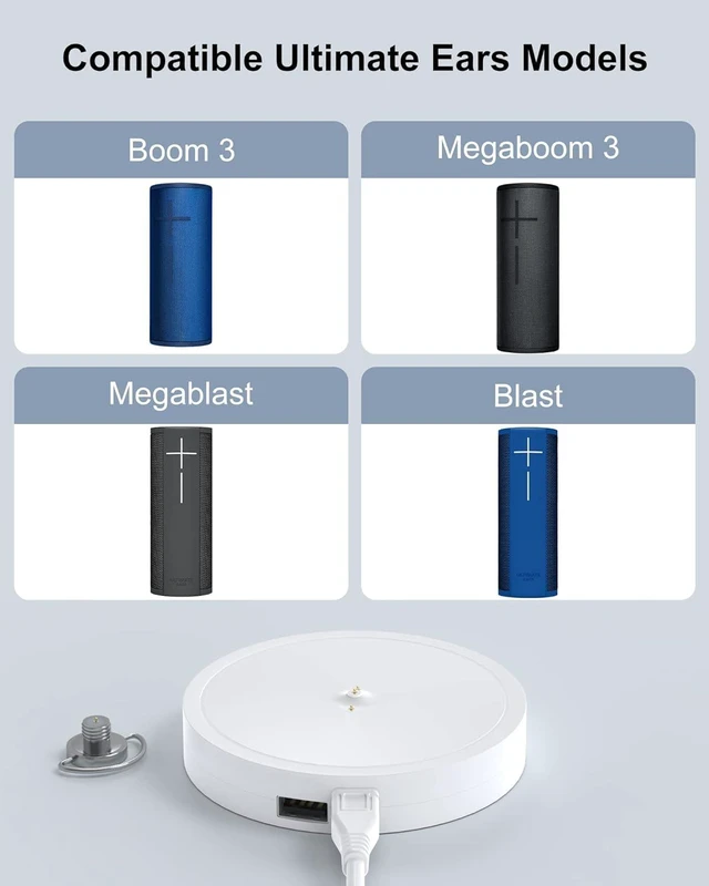 Alt view image 2 of 7 - Charging Dock for Ultimate Ears Boom 3, MEGABOOM 3, Blast & MEGABLAST ETL Listed Charging Dock for UE Boom3, MEGABOOM 3, Blast & MEGABLAST Portable Waterproof Speaker. (White, with Charging Plug)