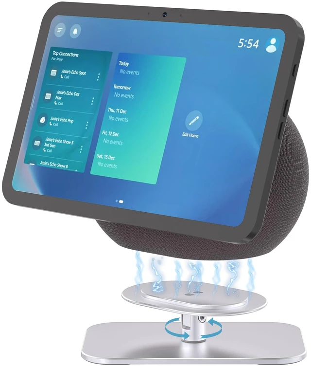 Main image of Adjustable Stand for Echo Show 8/11(2025 Release), Tilt and Swivel Solid Aluminum Holder, Minimalist Desktop Design, Anti-Slip Table Stand Without Blocking Audio, Ready to Use, Silver