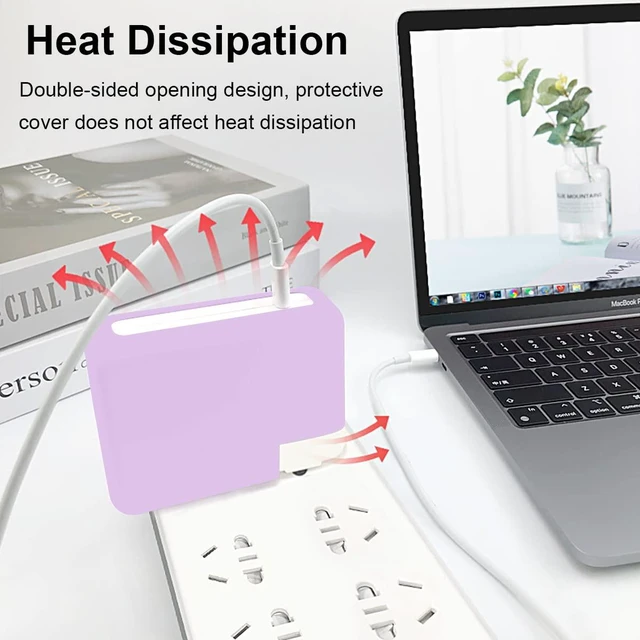 Alt view image 5 of 7 - for MacBook Pro 16 inch 2026 M5 A3428 A3429 140W Power Adapter Cover, 140W Soft Silicone Charger Case Sleeve for Mac Pro 16 A3403 A3186 A2991 A2780 A2485 2021-2024 M4 M3 M2 M1, Pink Purple