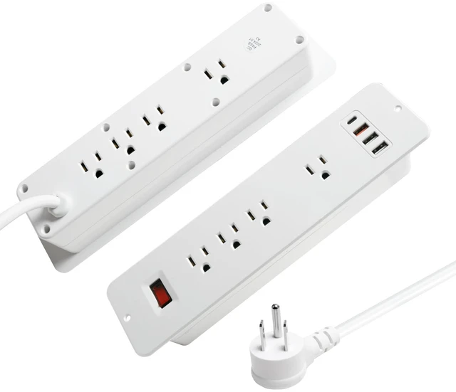 Main image of 8 Outlets Dual Side USB C Recessed Power Strip Flush Mount Charging Station Built in Desk Multiple Power Socket for Furniture Cabinet Table Conference (White)