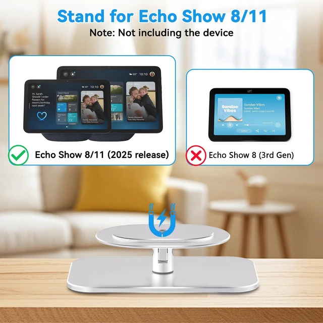 Alt view image 2 of 7 - Adjustable Stand for Echo Show 8/11(2025 Release), Tilt and Swivel Solid Aluminum Holder, Minimalist Desktop Design, Anti-Slip Table Stand Without Blocking Audio, Ready to Use, Silver