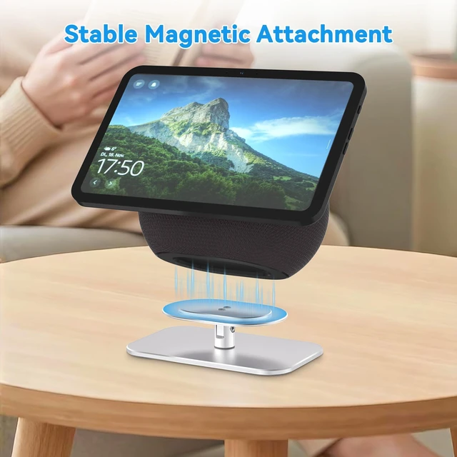 Alt view image 3 of 7 - Adjustable Stand for Echo Show 8/11(2025 Release), Tilt and Swivel Solid Aluminum Holder, Minimalist Desktop Design, Anti-Slip Table Stand Without Blocking Audio, Ready to Use, Silver