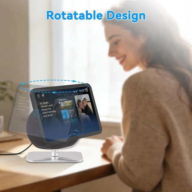Alt view image 6 of 7 - Adjustable Stand for Echo Show 8/11(2025 Release), Tilt and Swivel Solid Aluminum Holder, Minimalist Desktop Design, Anti-Slip Table Stand Without Blocking Audio, Ready to Use, Silver
