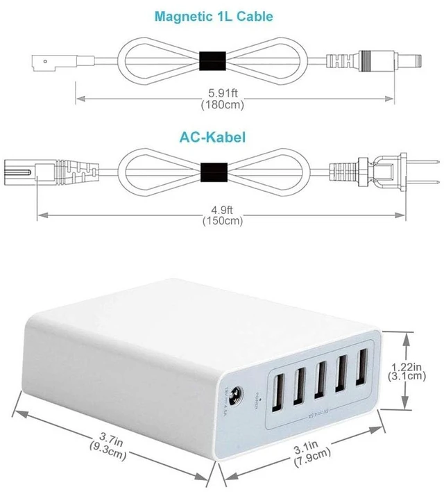 Alt view image 3 of 7 - 110W GaN Charger with 1 DC Port & 5 USB Ports, 85W Mag 2 L-Tip Power Adapter Charger for Mac Book Pro 13/15/17 Inch, Fast USB Charging Adapter Compatible with iPhone, Android Phones and Tablets