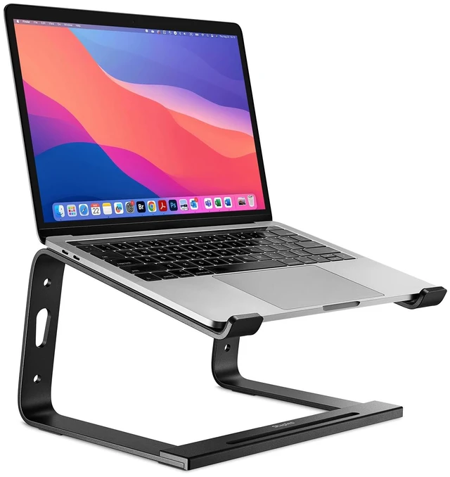 Main image of Aluminum Laptop Stand, Black, 11.2x10.2 Inch Ergonomic cooling riser for notebooks, MacBook, and PC portables