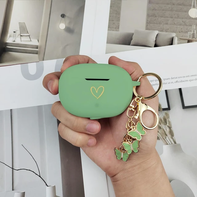 Alt view image 6 of 7 - Compatible with Beats Studio Buds 2021, Soft Silicone Case with Gold Heart Pattern for Beats Studio Buds Case with Cute Butterfly Keychain for Girls Women (Matcha Green)