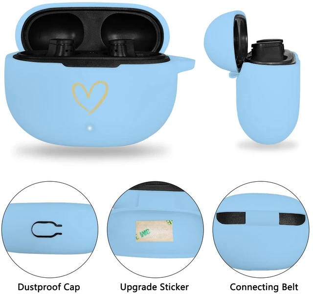 Alt view image 2 of 7 - Compatible with Beats Studio Buds 2021, Soft Silicone Case with Gold Heart Pattern for Beats Studio Buds Case with Cute Butterfly Keychain for Girls Women (Sky Blue)