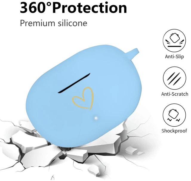 Alt view image 3 of 7 - Compatible with Beats Studio Buds 2021, Soft Silicone Case with Gold Heart Pattern for Beats Studio Buds Case with Cute Butterfly Keychain for Girls Women (Sky Blue)
