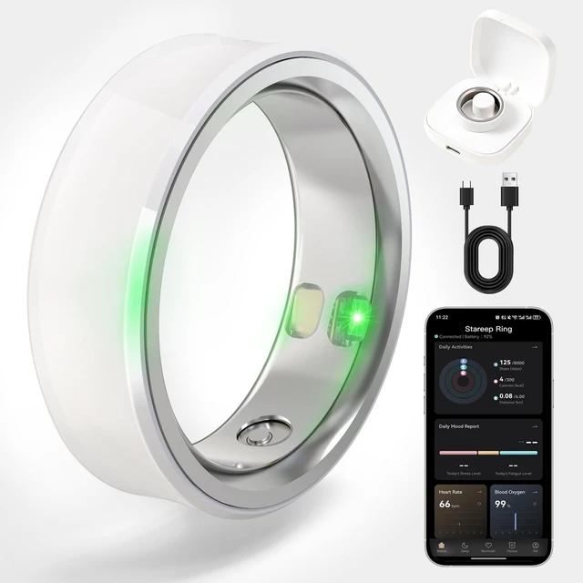 Main image of Smart Ring for Women & Men, Fitness & Activity Tracker, Sleep Monitoring, 7-Day Battery Life, 5ATM Waterproof, No Subscription Fee, iOS & Android Compatible (White, 10)