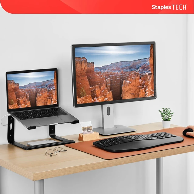 Alt view image 2 of 7 - Aluminum Laptop Stand, Black, 11.2x10.2 Inch Ergonomic cooling riser for notebooks, MacBook, and PC portables
