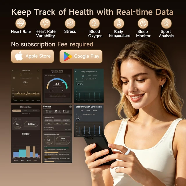 Alt view image 3 of 7 - Smart Ring for Women & Men, Fitness & Activity Tracker, Sleep Monitoring, 7-Day Battery Life, 5ATM Waterproof, No Subscription Fee, iOS & Android Compatible (White, 10)