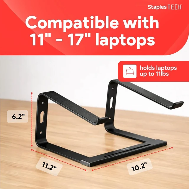 Alt view image 3 of 7 - Aluminum Laptop Stand, Black, 11.2x10.2 Inch Ergonomic cooling riser for notebooks, MacBook, and PC portables
