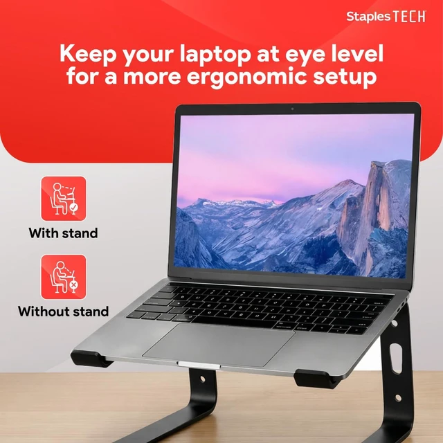 Alt view image 4 of 7 - Aluminum Laptop Stand, Black, 11.2x10.2 Inch Ergonomic cooling riser for notebooks, MacBook, and PC portables
