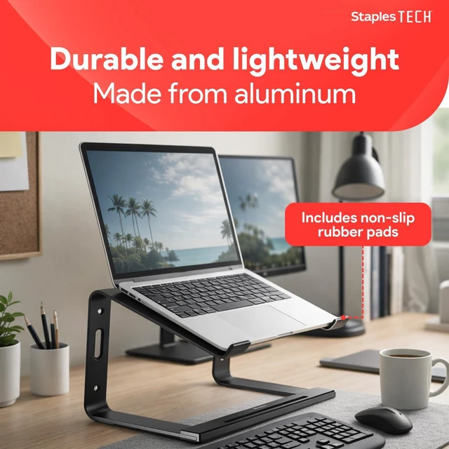 Alt view image 5 of 7 - Aluminum Laptop Stand, Black, 11.2x10.2 Inch Ergonomic cooling riser for notebooks, MacBook, and PC portables
