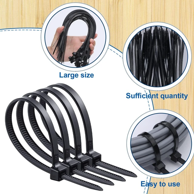 Alt view image 4 of 7 - 1000 Pcs 14 in Zip Ties Heavy Duty Plastic Wire Ties, Black Self Locking Wraps, 14 Inch Cable Ties for Wire Management, Indoor Outdoor Use, 49 lb Tensile Strength, UV Protection